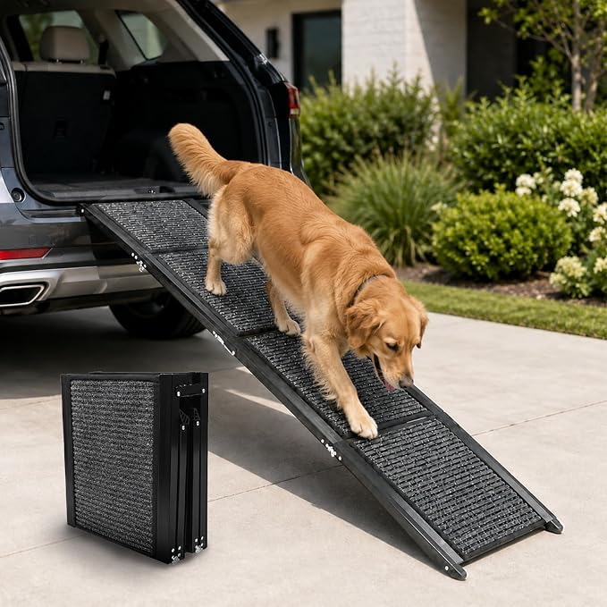 Dog Stairs for Car,70.8" L× 19.6" W Dog Ramp for Large Dogs with Non-Slip Surface,Portable Folding Pet Stairs/Steps for Car SUV & Truck,Dogs Ramp for High Beds & Couch,Up to 150LBS (Large)