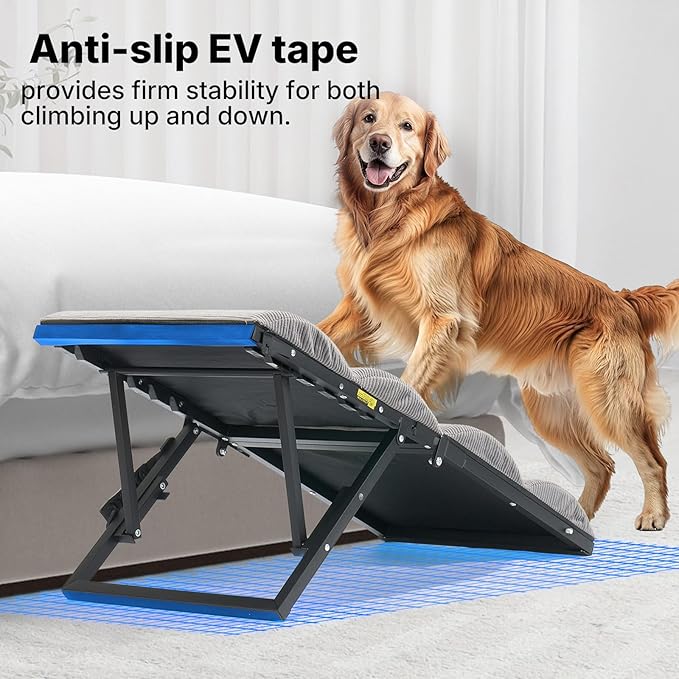 Veehoo Foldable Dog Ramp for Bed Couch Large Dogs, Adjustable 12-20'' High | Portable Dog Stairs 17" Extra Wide for Small Medium Large Pet, Folding Indoor Doggie Steps with Non-Slip Pad, up to 150lbs