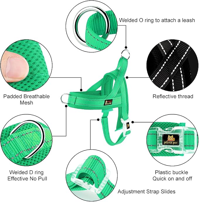 Plutus Pet No Pull Dog Harness for Large Dogs, Breathable Mesh Padded | Adjustable Reflective with Handle, Escape Proof, Quick Fit Pet Vest, Front Clip, for Training and Walking, Green, XL