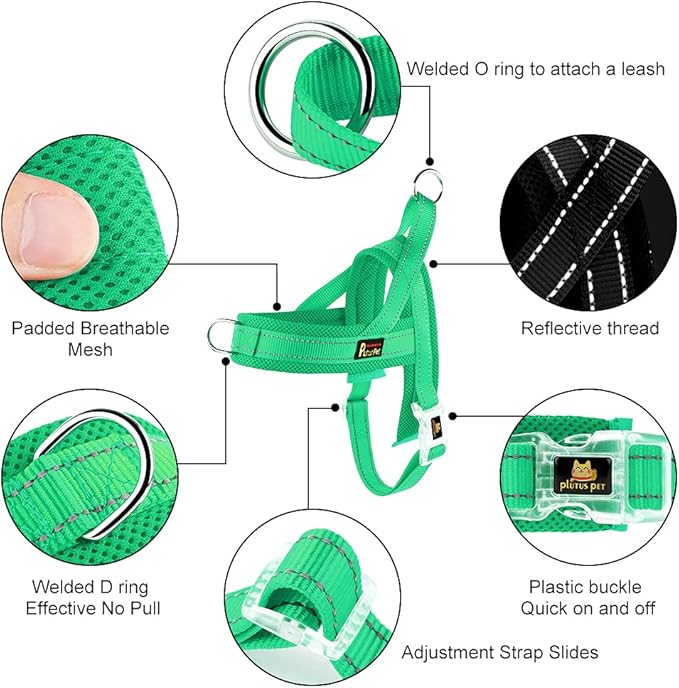 Plutus Pet No Pull Dog Harness for Small Dogs, Breathable Mesh Padded | Adjustable Reflective with Handle, Escape Proof, Quick Fit Pet Vest, Front Clip, for Training and Walking, Green, S