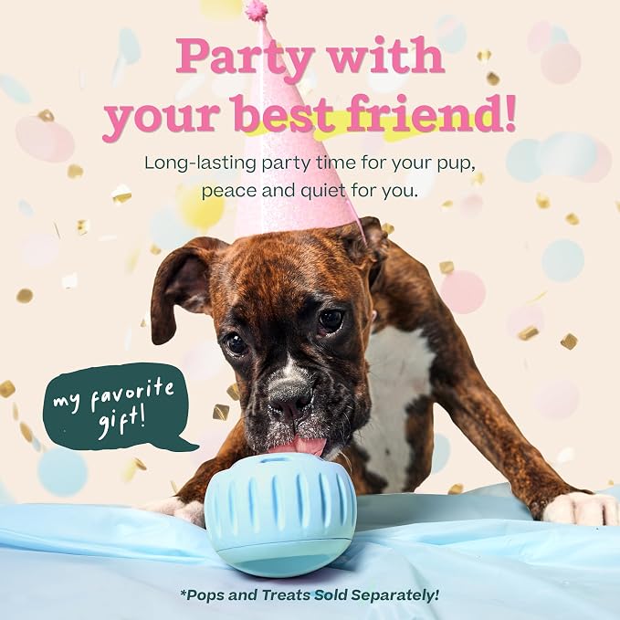 WOOF Pupsicle Interactive Dog Ball Toy for Dogs XL 75 lbs & Up - Blue | Long-lasting enrichment toy for extra-large dogs, easy-fill design, low-mess play, made of natural rubber, easy to clean