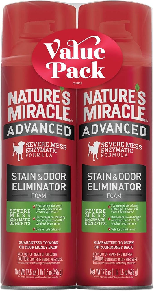Nature's Miracle Advanced Stain & Odor Eliminator Foam for Dogs, 17.5 fl. oz., Twin Pack, 17.5 FZ