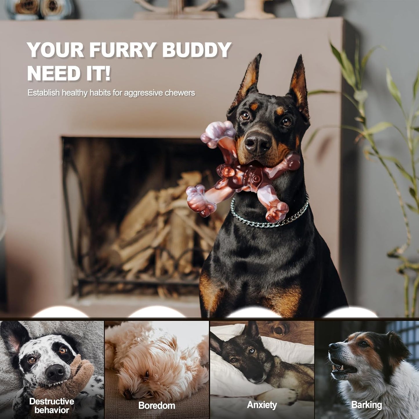 WinTour Indestructible Dog Toys for Large Dogs Aggressive Chewers, Tough Dog Toys for Aggressive Chewers Large Breed, Durable, Heavy Duty Chew Bone, Beef Flavor