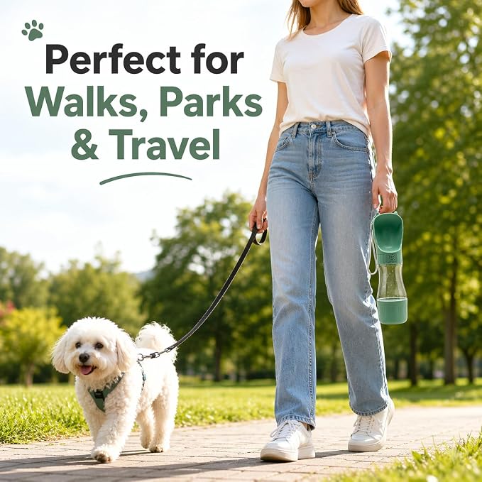 Portable Dog Water Bottle, Leak-Proof Pet Water Dispenser with Food Container, Travel Water Bottle for Dogs, Walking, Hiking & Outdoor Adventures