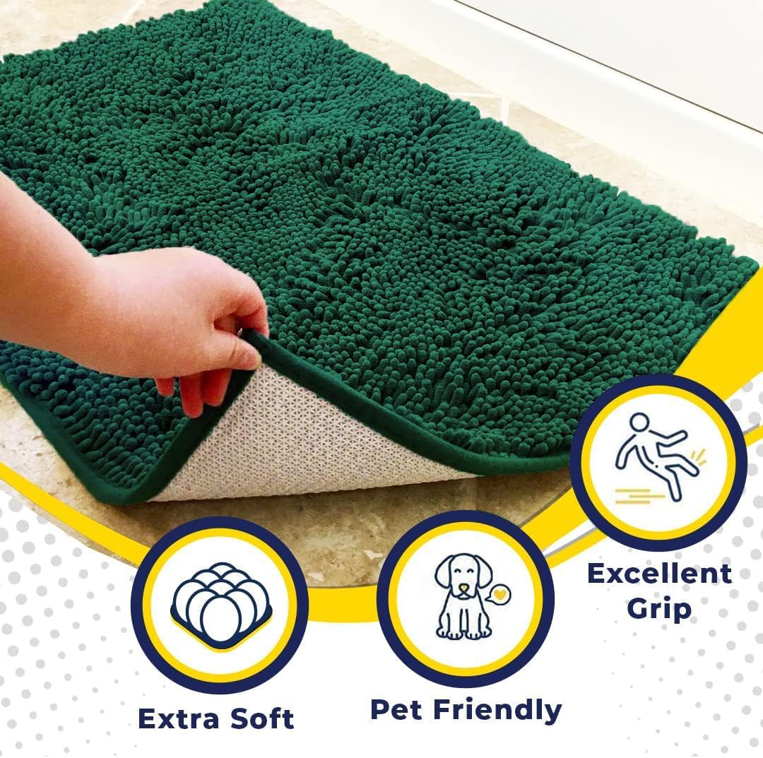 Muddy Mat® Shown on TV – Super Absorbent Door Mat Indoor, Microfiber Quick Dry Chenille Entryway Rug, Non-Slip Front Door Mat, Indoor Mats for Entryway, Machine Washable Pet Rug, Dark Green 24"x36"