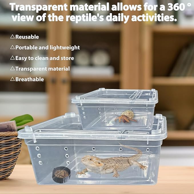 PINVNBY Reptile Feeding Box 8 PCS Snake Breeding Box Lizard Cage Habitat Hatching Container 7.48"x4.92"x2.95" Transparent Portable Plastic Cricket Cage for Spider Scorpion Gecko Tortoise Treefrog