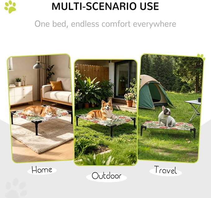 Outdoor Elevated Dog Bed for Medium Dogs, Botanical Tulip Breathable Cooling Raised Dog Cot for Indoor/Outdoor, Farmhouse Vines Floral Summer Plants Waterproof Elevated Pet Beds, M 24 x 20 in