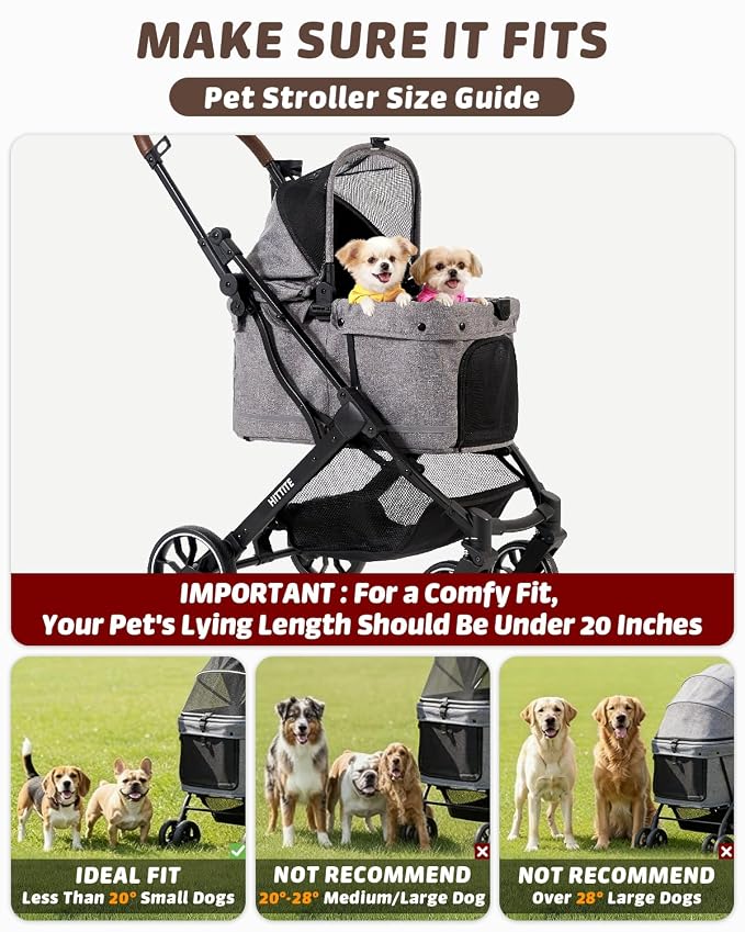 HITTITE Pet Stroller with Weatherproof Cover, All-Terrain 4-Wheel Cat & Dog Stroller with Adjustable Canopy, Foldable Dog Strollers with Storage Basket for Small to Medium Dogs Up to 55 lbs.