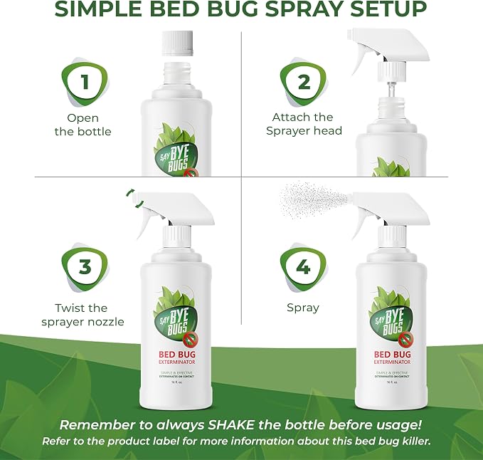 Bed Bug Spray for Getting Rid of Bed Bugs Permanently. Say Bye Bugs - a Non-Toxic, Kills on Contact Treatment That Doesn't Stain & is Odor Free. Simply Shake & Spray. (3X 16oz).