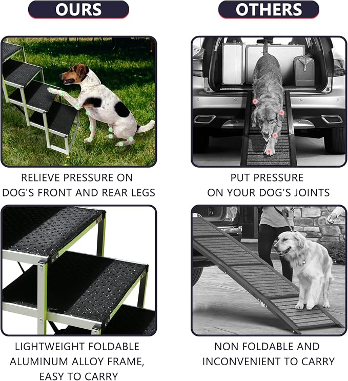 Dog Ramps for Small & Big Dogs Portable Folding Pet Stairs with Nonslip Surface Foldable Truck Ramp Stairs for Car, SUV and Trucks, Supports Up to 250LBS, 6 Steps