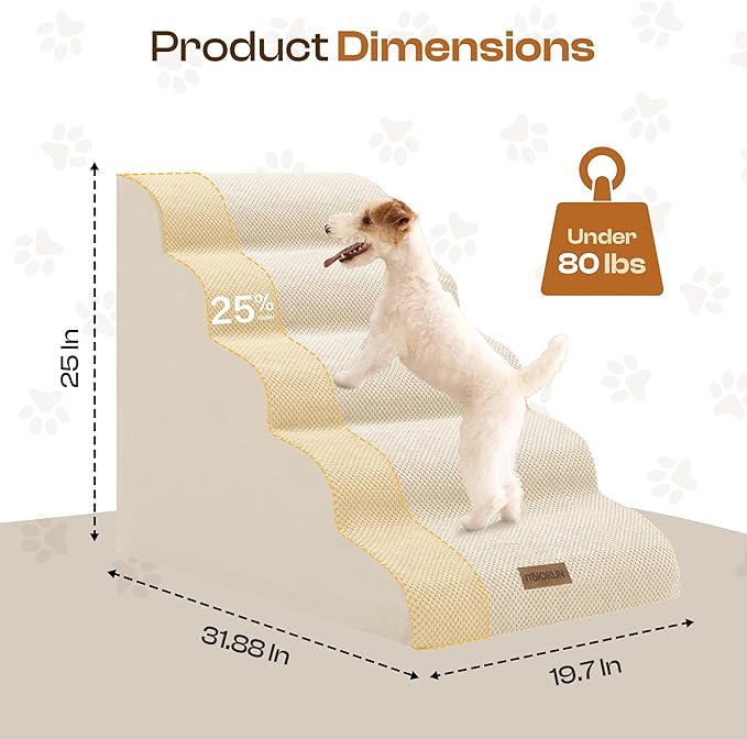 Replacement Cover for Miorun Extra Wide 5-Step Dog Stairs (Cover Only), Machine Washable, Anti-Slip, Fits Curved Dog Ramp for High Bed Up to 26", Beige