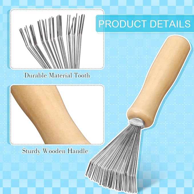Boao 2 Pack Hair Brush Cleaning Tool,2-in-1 Comb Rake and Brush Cleaner for Removing Hair,Dust and Buildup,Mini Hairbrush Accessory for Home&salon(Green, Wood Color,Polished Wooden Handle Rake)