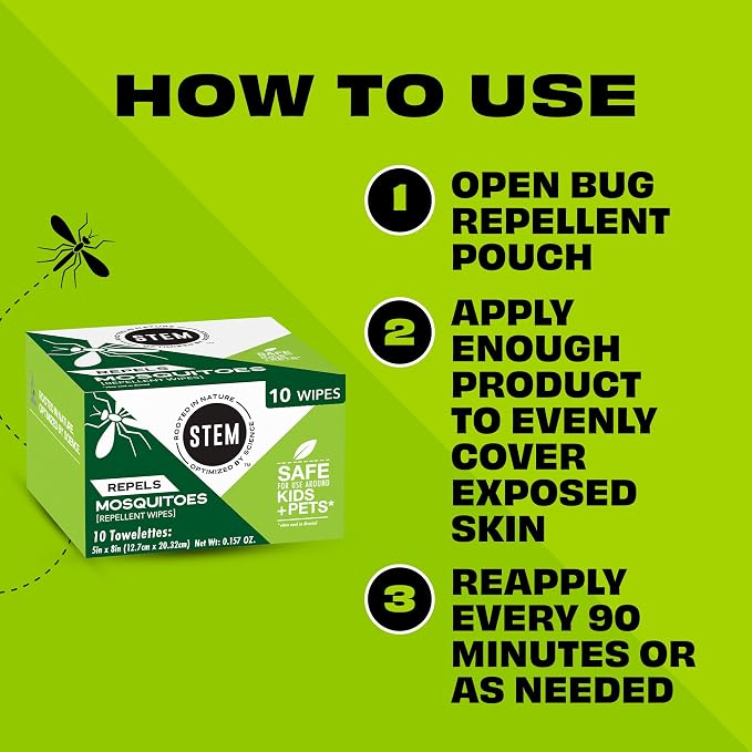 STEM Mosquito and Tick Repellent Wipes with Botanical Extracts - 10 Wipes