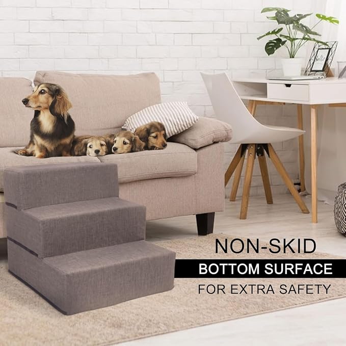 Elevon Dog Stairs for Bed 23.5" H, 4-Step Dog Steps for High Bed and Couch, Pet Steps for Small Dogs and Cats, Non-Slip Balanced Pet Ramp Indoor, Grey
