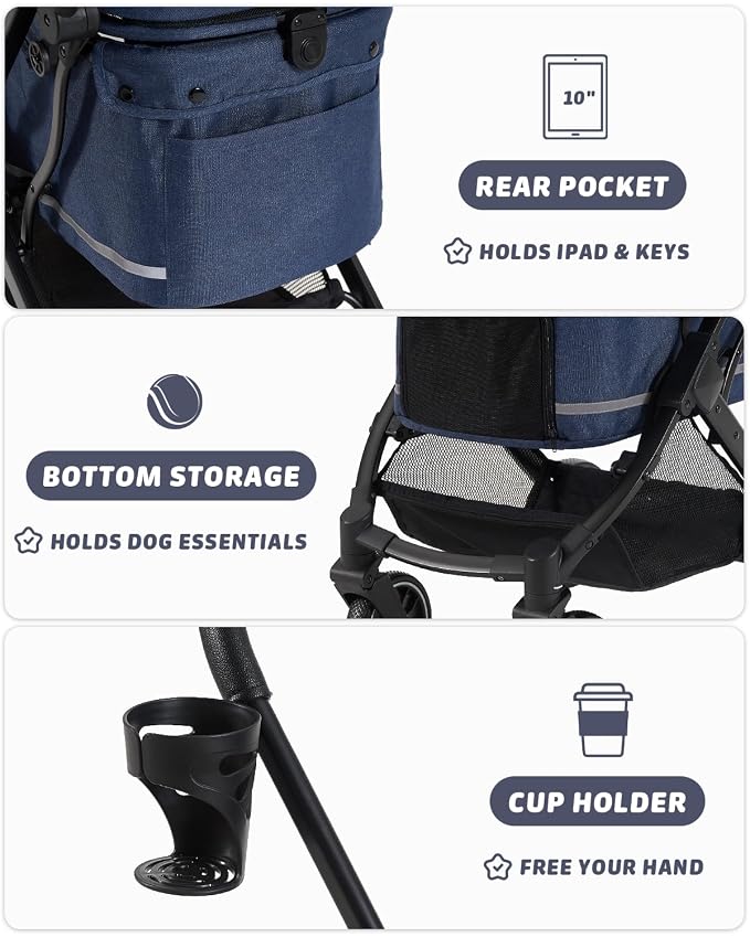 HITTITE Pet Stroller with Weatherproof Cover, All-Terrain 4-Wheel Cat & Dog Stroller with Adjustable Canopy, Foldable Dog Strollers with Storage Basket for Small to Medium Dogs Up to 55 lbs.