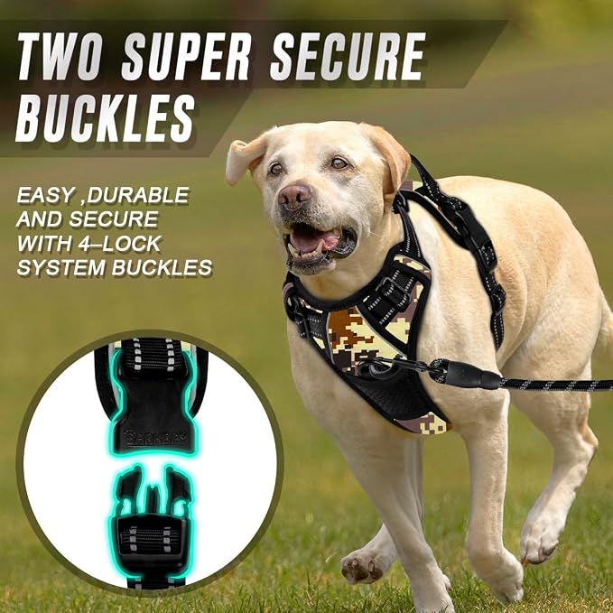 BARKBAY Dog Harness No Pull for Small Sized Dog Front Back Clips,Dog Vest | Soft Padded No Choke With Handle,Easy On&Off,Adjustable Reflective For Walking Training Running(Desert Camo,S)