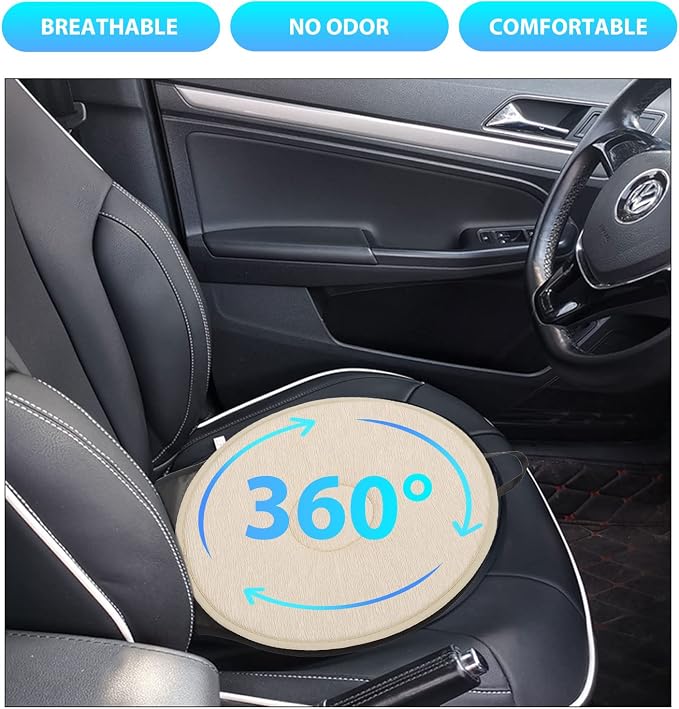 360 Rotating Seat Cushion for Car,Swivel Seat Cushion for Car for Elderly, 360 Rotating Car Seat Non Slip Cushion Support, Portable Rotating Car Seat Cushion for Elderly, Adult and Pregnant (Beige)