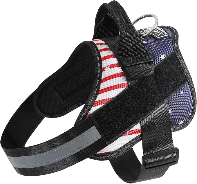 Dog Harness, No-Pull Reflective Dog Vest, Breathable Adjustable Pet Harness with Handle for Outdoor Walking - No More Pulling, Tugging or Choking (Flag, X-Large)