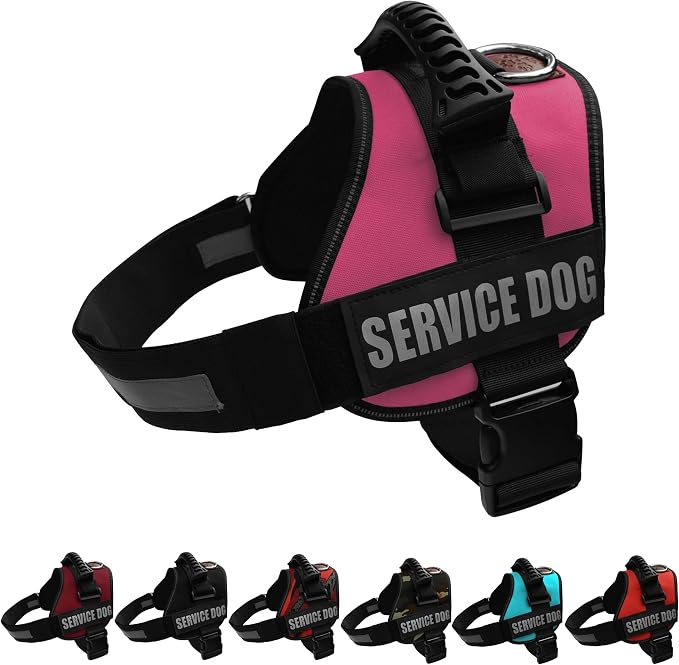 Service Dog Vest Harness – Reflective Service Animal Vest, No-Pull Harness with Handle & Mesh Padding – Sizes XXS-XL for Puppies – 2 Removable Service Patches Included (Large, Pink)