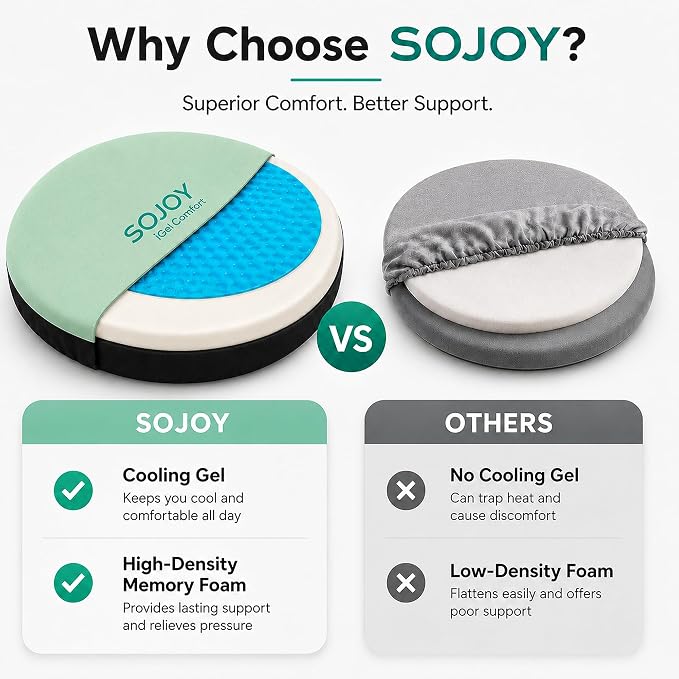 Sojoy iGelComfort Deluxe Gel Swivel Seat Cushion with Supportive Memory Foam 360 Degrees Rotating Seat Cushion for Home,Stool Chair,Office (Green, 13.5 * 13.5 * 1.75 inches)