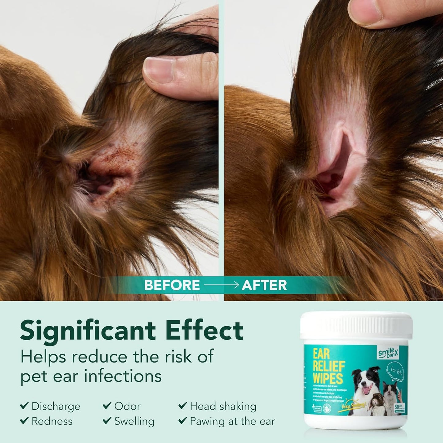 Dog Ear Cleaner Wipes - Dog Ear Infection Treatment Fast Relief from Ear Itching and Inflammation, Cat Ear Wipes Gently Remove Ear Wax Debris and Smelly (100 Pcs, Unscented)