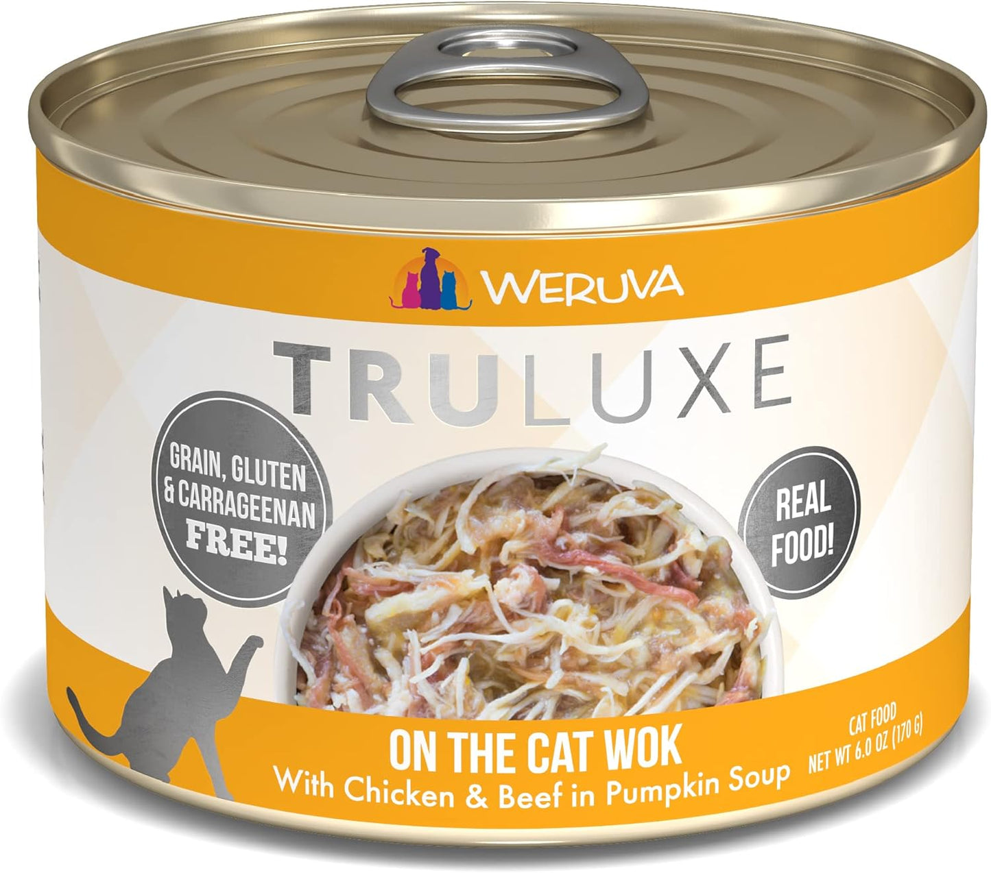 Weruva TruLuxe Cat Food, On The Cat Wok with Chicken Breast & Beef in Pumpkin Soup, 6oz Can (Pack of 24)