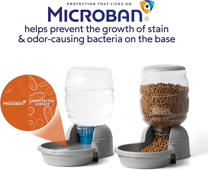 Petmate Replendish Gravity Automatic Dog Water Dispenser Pet Waterer and Pet Feeder Set with Microban Protection Base, 100% BPA Free, Wide Mouth Bowl - 1 Gallon Water, 5 lb Food