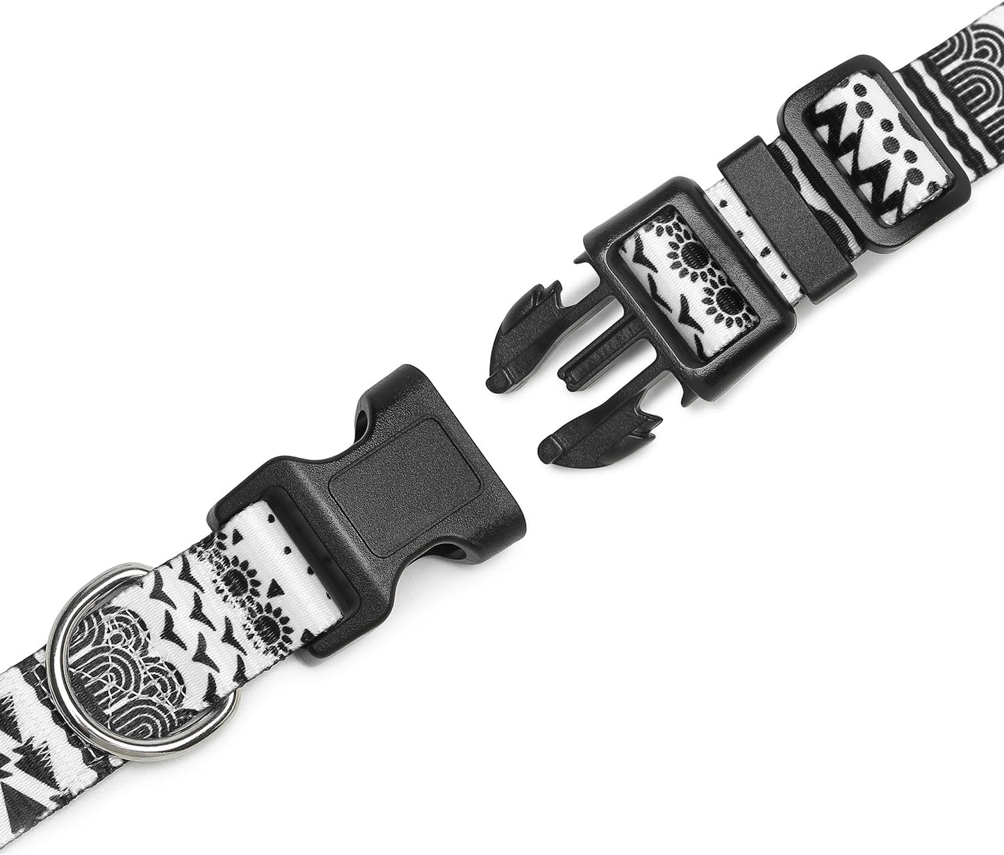 Mercano Adjustable Dog Collar - Special Design Patterns, Soft Nylon Comfortable Sturdy Pet Collar for Small Medium Large Dogs (L, Black White B)