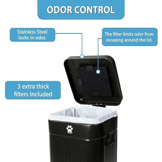 Dog Poop Trash Can Outside - Outdoor Dog Waste Trash Can with Lid - Odor Proof Waste Station Container for Backyard - 12L/3.2Gal (Black)