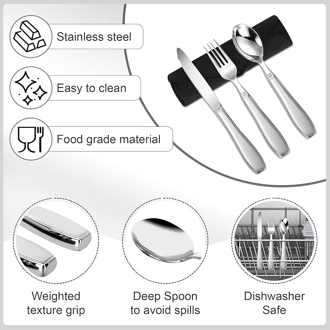 Weighted Utensils for Hand Tremors and Parkinson's Patients-Adaptive Utensils-3 Piece Set Weighted Silverware for Elderly, Arthritis, Weak Hand Grip.Gifts for Parkinsons Patients
