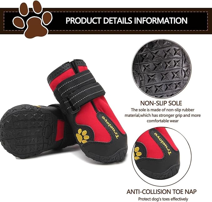 Expawlorer Anti-Slip Dog Shoes for Medium Dogs - Winter Booties with Rugged Sole & Reflective Straps, Waterproof Rain Boots, Paw Protectors for Cold/Hot Pavement, Snow Shoes for Outdoor
