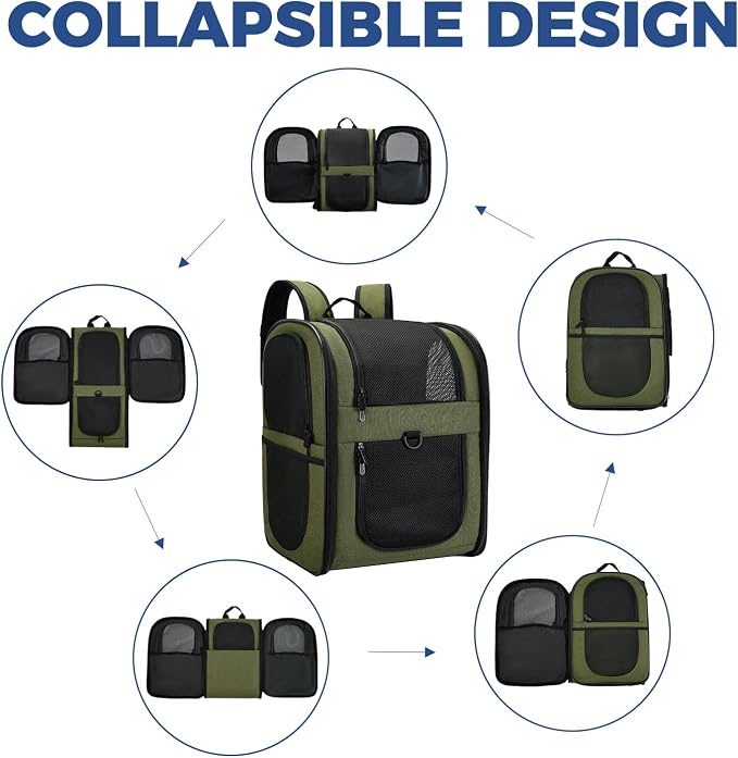 Apollo Walker Dog & Cat Carrier Backpack for 4-18lb Pets - Ventilated Safe Design with Padded Back Support, Breathable Mesh Pet Backpack for Hiking, Travel, Outdoor (Green)