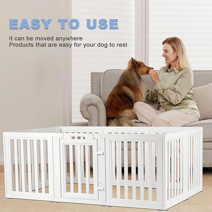 LoveTail Clear Dog Play Pen,Pet Playpen with Door,Easy to Clean and Install Puppy pens for Both Indoor and Outdoor use (White, 23.6" Height, 8)