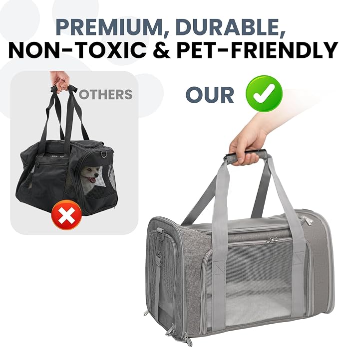 Soft-Sided Cat Carrier Expandable Pet Carrier Airline Approved Mesh Travel Carrier Up to 15lbs for Cats Small Dogs Collapsible Escape-Proof with Shoulder Strap Washable (18x11x11 Gray)