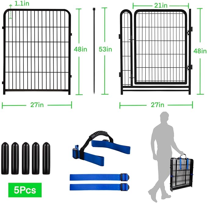 Okaygardn Tall Garden Fence Animal Barrier, 48 in(H) Fencing for Garden Beds, 4 Panels Total 8.9 Ft(L),Temporary Fence for Dogs Outdoor, 21 in Wide Low Threshold Gate, Garden Fence Border,Rabbit Fence