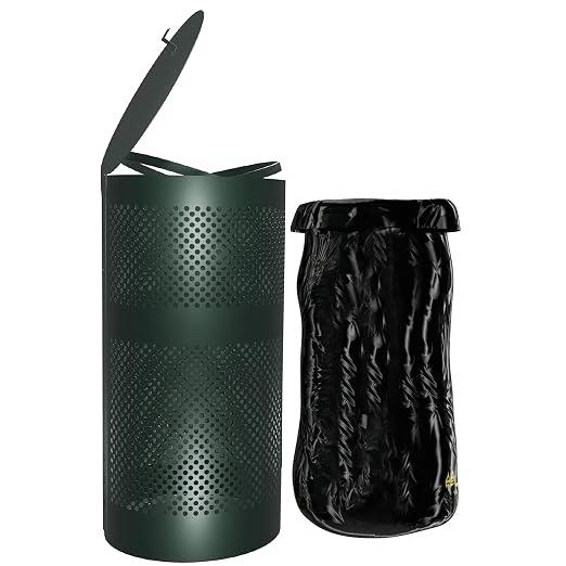 EMMA + OLIVER 11.5 Gallon Stainless Steel Outdoor Trash Can with | Freestanding or Mountable Design, 20 Trash Bags Included, Green