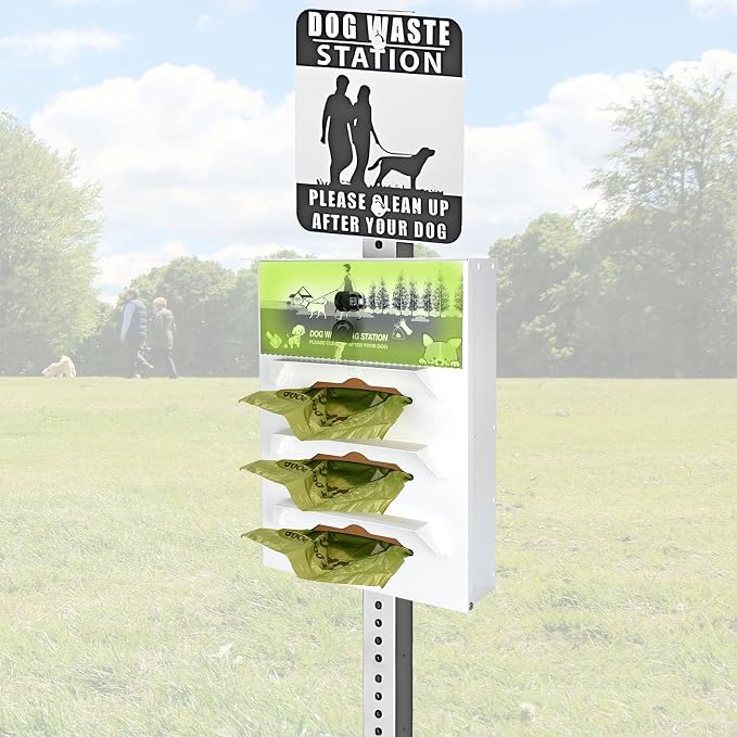 Metal Dog Poop Bag Dispenser Wall Mount - 600 Roll Bags Included | Pet Waste Station -Pet Waste Bag Dispenser with Pick Up After Your Dog Sign (Glow in the Dark)