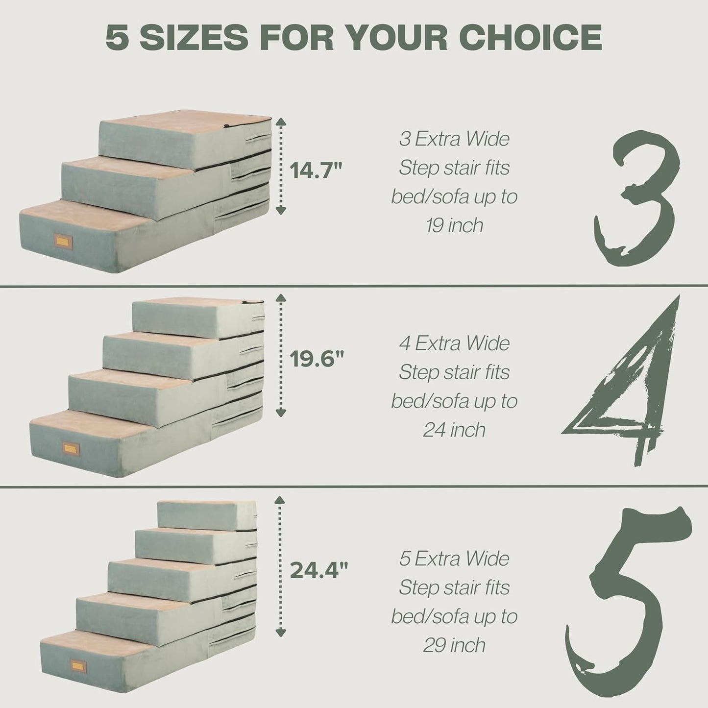 All-in-One Adjustable Dog Stairs – 5-Step Premium Pet Ramp for Small to Large Dogs – Sturdy, Non-Slip & Versatile for Beds, Sofas & More - Soft Cover, Modern Design (Green)