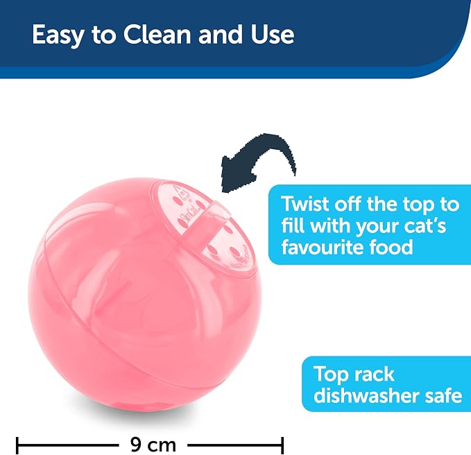 PetSafe Slimcat Feeder Ball Cat Toy, Pink | Interactive Puzzle Game for Your Cat, Adjustable Openings Control Portion & Feed Speed, Slows Fast Eaters, Improve Digestion