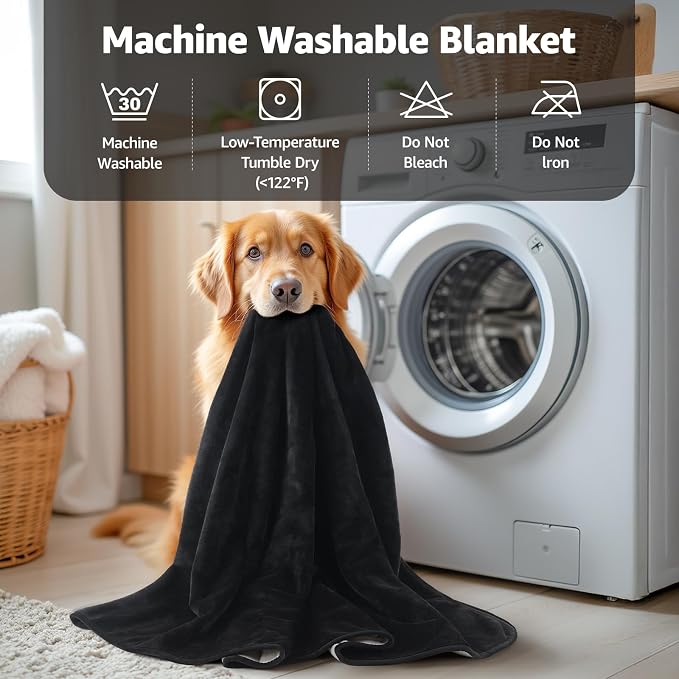 LOOBANI Waterproof Blanket for Twin Bed, Black Throw Blanket 60" x 80" | Splash Blankets for Large Dogs, Reversible Spill-Proof, Couch Cover for Sofa Protection, Movie Nights, Camping, Noise Free