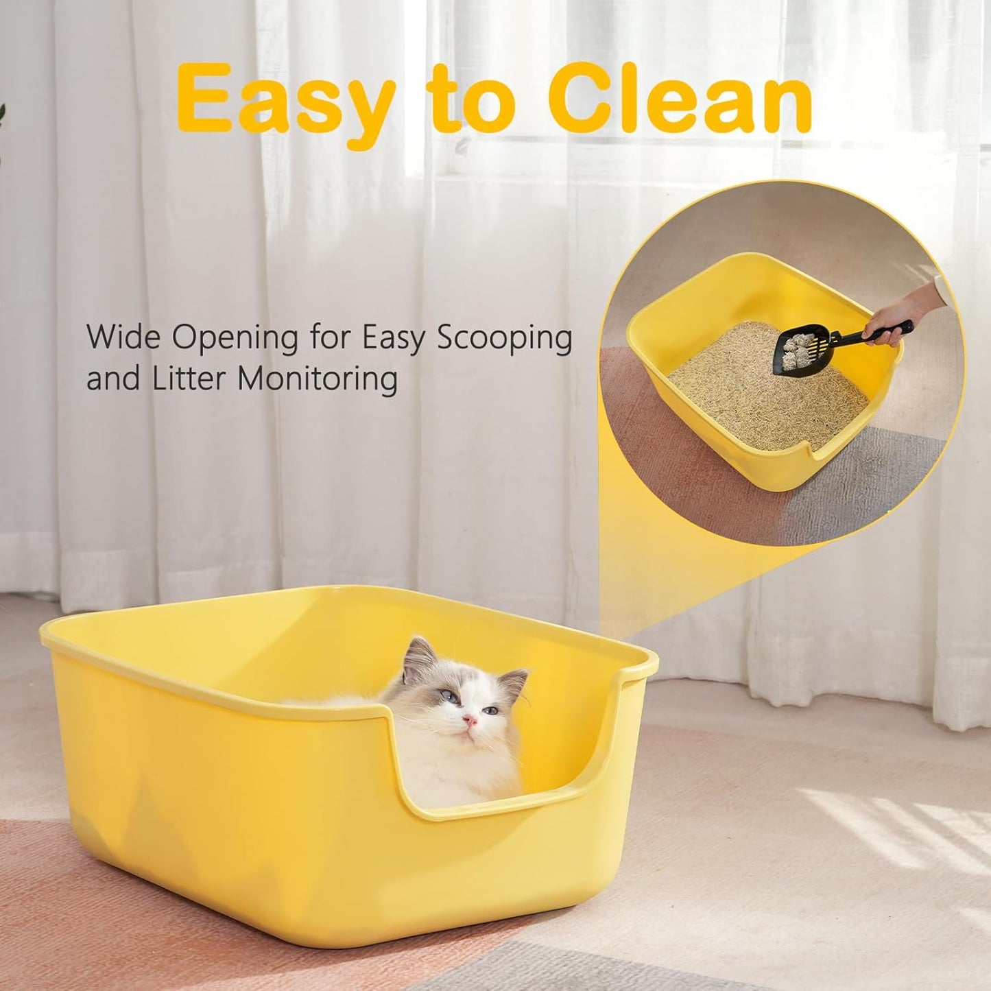Large Cat Litter Box with High Sides,Cat Boxes for Indoor Cats,Cat Litter Pan for Kitty,Litter Box with Low Entry,Easy to Clean,Anti-Splashing (Green)