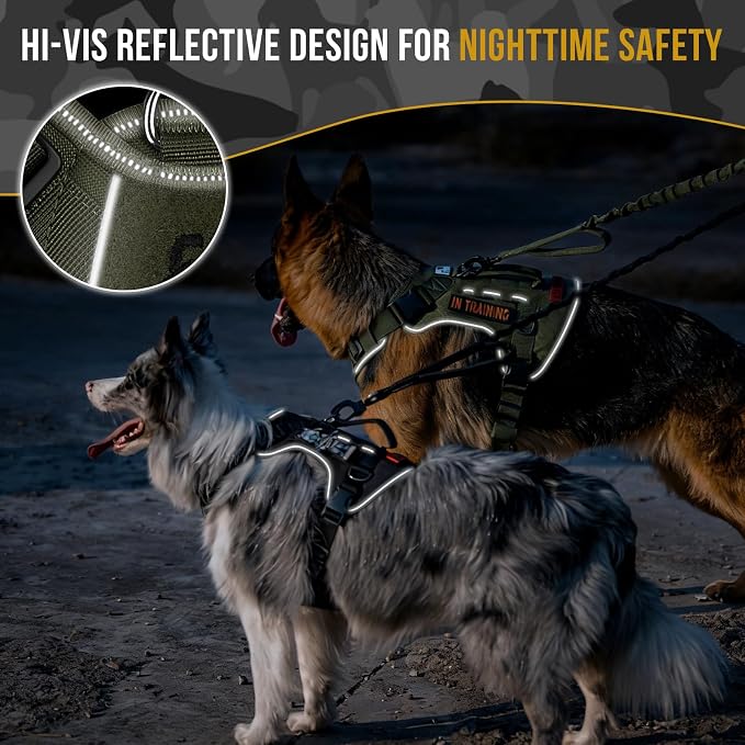 OneTigris No-Pull Easy Control Dog Harness Reflective Vest for Large Dogs | Military-grade 1000D Nylon Tactical Vest – Adjustable Dog Harness with Hook & Loop Panels for Walking, Hiking, Training