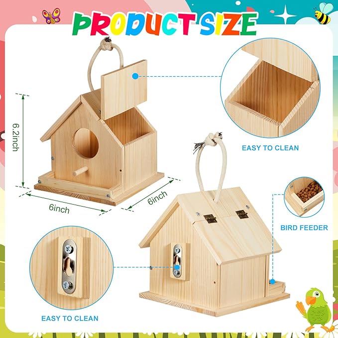 Liliful 24 Sets Wooden DIY Birdhouse Kit Unfinished Bird Houses with Paints and Paintbrushes Bird Feeder Craft Arts for Boy or Girl Classroom Activity and Christmas Kids Wooden Craft Gifts