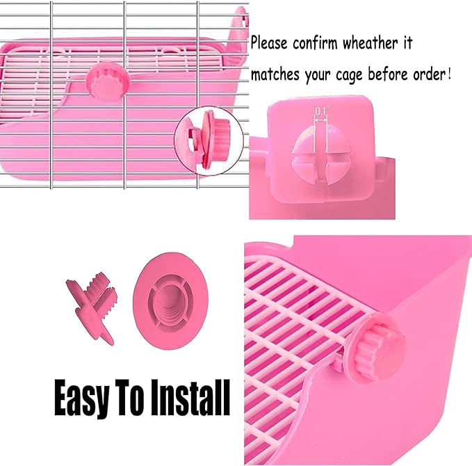 PINVNBY Rabbit Litter Box for Cage Bunny Corner Bedding Box Small Animal Litter Pan Hanging Pet Bowls Cage Potty Trainer Pet Toilet for Rabbit Bunny Guinea Pigs (Pink)