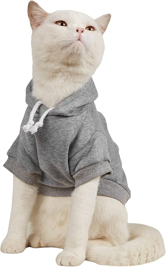 QWINEE Basic Dog Hoodie Sweatshirt Puppy Sweater Warm Cat Costumes Pet Clothes for Chihuahua Puppy Kitten Small Medium Dogs Light Grey Medium