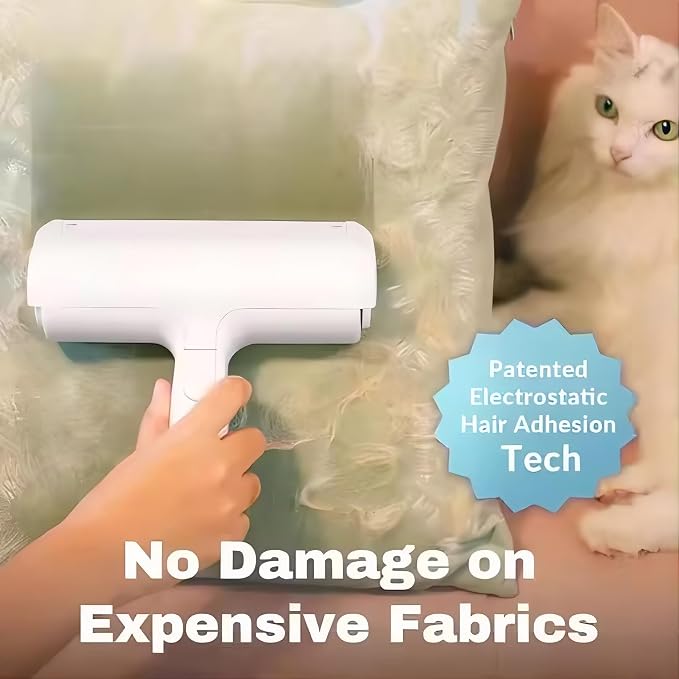 Reusable Pet Hair Remover Roller – Dog & Cat Fur Lint Cleaner for Sofa, Carpet, Bed & Car Seats – No Adhesive Required (White/Grey)