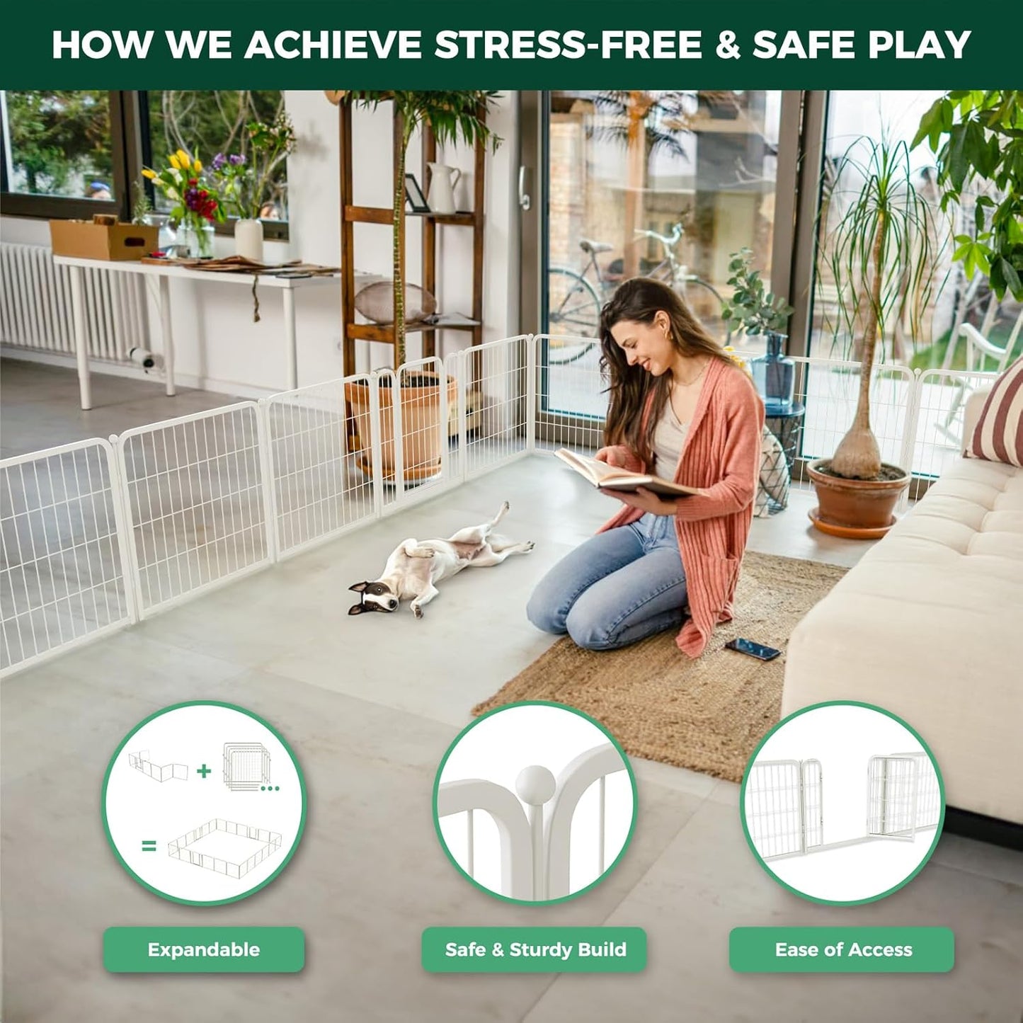 FXW Homeplus Unleashed Indoor Dog Playpen - Stress-Free and Safe Play, Heavy Duty 24 Inch 12 Wire Panels Dog Pen for Puppy and Small Dogs, White│Patented