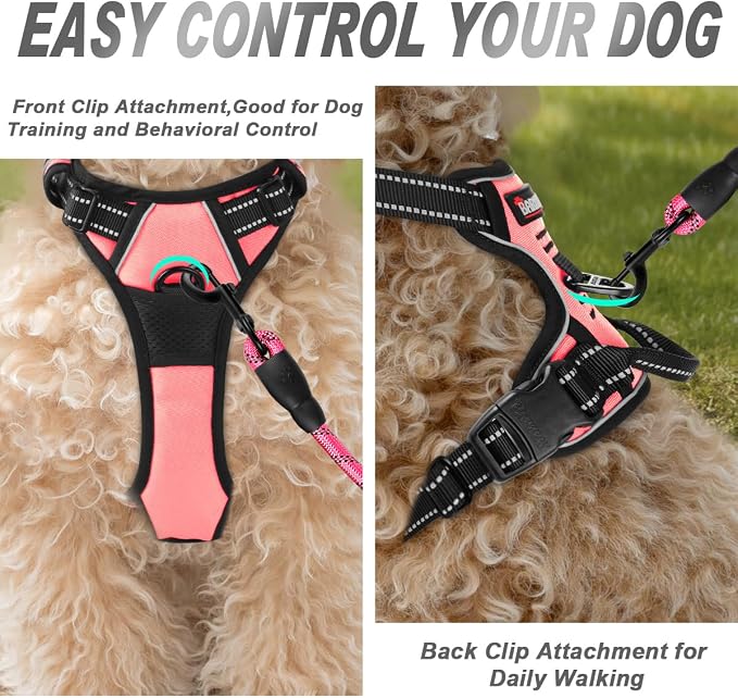 BARKBAY Dog Harness No Pull for Small Sized Dog Front Back Clips,Dog Vest | Soft Padded No Choke With Handle,Easy On&Off,Adjustable Reflective For Walking Training Running(Light Pink,XS)