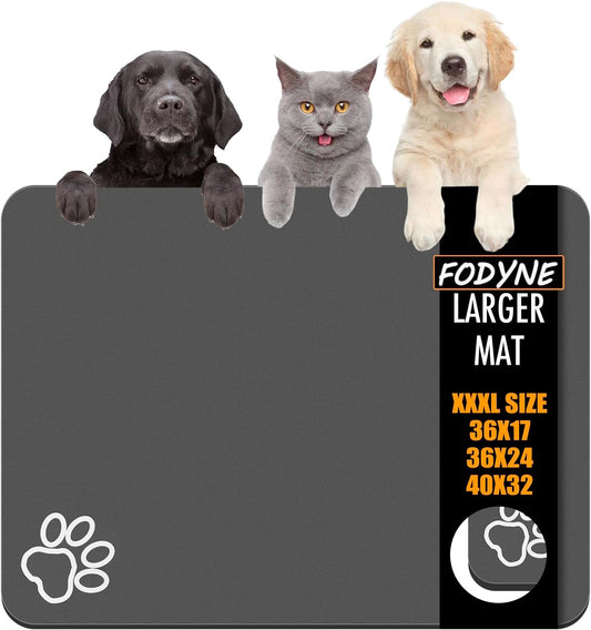 Large Pet Feeding Mat,Super Absorbent Pet Mat,Quick Dry Cat & Dog Water Dispenser Mat,No Stains Non Skid Pet Food Mat for Food and Water Bowl,Easy to Clean Pet Placemats(40"x32",Dark Grey)