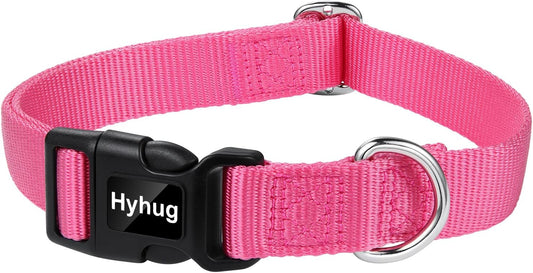 Hyhug Dog Collar with Quick Release Buckle, Nylon Adjustable Sturdy Cute Dog Collars for Large Dogs (Candy Pink, Large)
